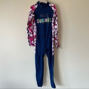 3/$25 Hello Summer Full Length Rash Guard UPF 50 Protection Floral/Blue